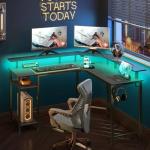 Rolanstar L-Shaped Gaming Desk with LED Lights