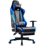 GTPLAYER Gaming Chair with Footrest, Ergonomic Computer Game Desk Chair, Reclining Game Chair Seat Height Adjustment, Swivel Rocker with Headrest and Lumbar (Blue)