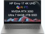 HP Envy 17 AI PC Laptop (17.3" 4K UHD (3840 x 2160), NVIDIA RTX 3050, Intel Core Ultra 7 155U (> i9-12900H), 64GB DDR5 RAM, 2TB SSD) for Business, Backlit Keyboard, Wi-Fi 7, Win 11 Pro (Renewed)