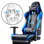 GTPLAYER Gaming Chair with Footrest, Ergonomic Computer Game Desk Chair, Reclining Game Chair Seat Height Adjustment, Swivel Rocker with Headrest and Lumbar (Blue)
