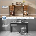 DUMOS Computer Desk 47 Inch with 4 Drawers Home Office Table with Mesh Shelf for Work Study Writing Gaming Storage Furniture for Bedroom, Rustic Brown