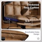 Ollega Brown Office Chair, Mid Century Modern Desk Chair with Arms, Thickend Back and Seat, Adjustable Height, Wheels, Vintage Leather Computer Chair for Home, Office