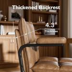 Ollega Brown Office Chair, Mid Century Modern Desk Chair with Arms, Thickend Back and Seat, Adjustable Height, Wheels, Vintage Leather Computer Chair for Home, Office