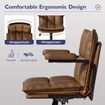 Ollega Brown Office Chair, Mid Century Modern Desk Chair with Arms, Thickend Back and Seat, Adjustable Height, Wheels, Vintage Leather Computer Chair for Home, Office