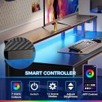 SUPERJARE 47 inch L Shaped Gaming Desk with LED Lights & Power Outlets, Reversible Computer Desk with Shelves & Monitor Stand, Corner Desk with Drawer, for Home & Office, Carbon Fiber Black