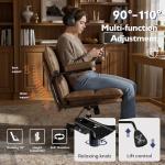 Ollega Brown Office Chair, Mid Century Modern Desk Chair with Arms, Thickend Back and Seat, Adjustable Height, Wheels, Vintage Leather Computer Chair for Home, Office