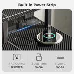 SUPERJARE 47 inch L Shaped Gaming Desk with LED Lights & Power Outlets, Reversible Computer Desk with Shelves & Monitor Stand, Corner Desk with Drawer, for Home & Office, Carbon Fiber Black