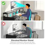 SUPERJARE 47 inch L Shaped Gaming Desk with LED Lights & Power Outlets, Reversible Computer Desk with Shelves & Monitor Stand, Corner Desk with Drawer, for Home & Office, Carbon Fiber Black