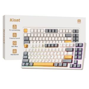 Kisnt Wireless Mechanical Keyboard,Gasket Mounted with Creamy Sound,Bluetooth/2.4GHz/USB-C,Custom Hot Swappable,RGB Backlit,75% Compact Layout for Gaming/Typing/Win/Mac/PC (Retro Beige,Linear Switch)