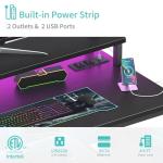 Lufeiya Small Desk with Power Outlets and LED Lights, 32 Inch Teen Writing Study Table Home Office Computer Desks with Monitor Stand, Gaming Desk with Charging Station, Black