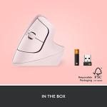 Logitech Lift Vertical Ergonomic Mouse, Wireless, Bluetooth or Logi Bolt USB Receiver, Quiet clicks, 4 Buttons, Compatible with Windows/macOS/iPadOS, Laptop, PC - Rose