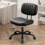 Sweetcrispy Small Office Desk Chair - Armless PU Leather with Comfy Lumbar Support, Height Adjustable Rolling Swivel Task for No Arms, for Adult, Student, Bedroom, Home, Vanity, Black