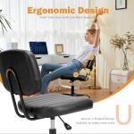 Sweetcrispy Small Office Desk Chair - Armless PU Leather with Comfy Lumbar Support, Height Adjustable Rolling Swivel Task for No Arms, for Adult, Student, Bedroom, Home, Vanity, Black