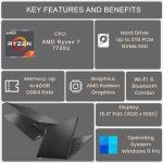 Lenovo V-Series V15 Business Laptop, 15.6" FHD Display, AMD Ryzen 7 7730U, 16GB RAM, 512GB SSD, Numeric Keypad, HDMI, RJ45, Webcam, Wi-Fi, Windows 11 Pro, Black