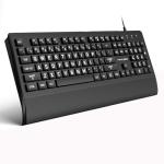 Large Print Keyboard, USB Wired Keyboard with Wrist Rest & Included Dust Cover - 104 Key Full Size Easy to See Keyboard, Black with White Letters, for Seniors, Low Vision, Office Typing,Foldable Feet