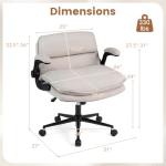 COSTWAY Cross Legged Office Chair, Wide Seat Faux Leather Vanity Desk Chairs with Wheels & Flip-up Armrests, Swivel Height Adjustable Computer Task Chair for Office Home (Beige)