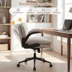 COSTWAY Cross Legged Office Chair, Wide Seat Faux Leather Vanity Desk Chairs with Wheels & Flip-up Armrests, Swivel Height Adjustable Computer Task Chair for Office Home (Beige)