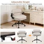 COSTWAY Cross Legged Office Chair, Wide Seat Faux Leather Vanity Desk Chairs with Wheels & Flip-up Armrests, Swivel Height Adjustable Computer Task Chair for Office Home (Beige)