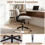 COSTWAY Cross Legged Office Chair, Wide Seat Faux Leather Vanity Desk Chairs with Wheels & Flip-up Armrests, Swivel Height Adjustable Computer Task Chair for Office Home (Beige)