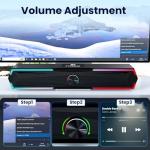 Tylubio Computer Speakers PC Sound Bar with Stereo Sound, Flowing LED & Push-Button Control Computer Speaker for Desktop Laptop Monitor, USB Input Black