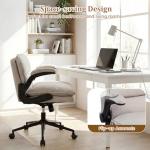 COSTWAY Cross Legged Office Chair, Wide Seat Faux Leather Vanity Desk Chairs with Wheels & Flip-up Armrests, Swivel Height Adjustable Computer Task Chair for Office Home (Beige)