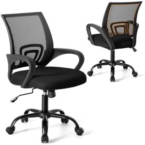 NEWBULIG Computer Desk Office Chair, Ergonomic Mid-Back Swivel Rolling Chair with Breathable Backrest and Lumbar Support Wheels, Mesh Office Chairs for Adults Home Task Gaming， Black 1 Pack