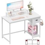 Pamray 39 Inch Computer Desk with Monitor Stand Small Home Office Desks with Non-Woven Storage Drawer for Bedroom Study Table Writing and Work Desk White,White Leg