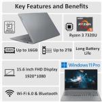 Lenovo 2026 New V15 Laptop for Student & Business, Powerful AMD Ryzen 3 7320U (Beat i7-1065G7), 15.6 inch FHD, 16GB RAM, 256GB SSD, Ethernet Port RJ-45, Windows 11 Pro, Long Battery Life, No Mouse