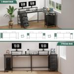 Korfile 59 inch L Shaped Computer Desk with Power Outlets, Home Office Desk with 4 Adjustable Storage Drawers & 2 Monitor Stands, Two Person Gaming Table for Bedroom, Black