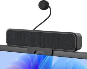 INGA Computer Speakers with Detachable Mic, Plug and Play Desktop Speakers, One-Touch Mute Microphone, Stereo & Bass, Easily Clamps to Monitor, Compatible with PC, MAC, Laptop
