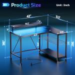 Bestier Gaming Desk with Power Outlets, 42" L-Shaped Computer Desk with LED Lights, Desk with Reversible Storage Shelves & Hooks for Small Spaces, Bedrooms & Offices, Black Carbon Fiber