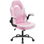 Sweetcrispy Computer Gaming Desk Chair - Pink Ergonomic Office Executive Adjustable Swivel Task PU Leather Racing Chair with Flip-up Armrest for Adults, Kids, Men, Girls, Gamer, White Pink