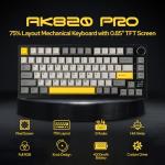 EPOMAKER Ajazz AK820 Pro 75% Wireless Mechanical Keyboard with TFT Smart Display&Knob, Gasket-Mounted Gaming Keyboard, Bluetooth/2.4GHz/USB-C Wired (Grey, Gift Switch)