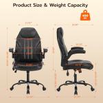 Office Desk Chair, Ergonomic Computer Chair with Padded Flip-Up Arms and Adjustable Lumbar Support, PU Leather Executive Chair with Tilt Lock and 360° Swivel Rolling Wheels for Work, Study