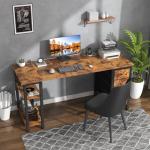 Lufeiya 63 inch Computer Desk with 4 Fabric Drawers & Storage Shelves, Writing Work Study Desk for Home Office Bedroom, Modern Simple Student PC Desks Table, Rustic Brown