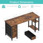 Lufeiya 63 inch Computer Desk with 4 Fabric Drawers & Storage Shelves, Writing Work Study Desk for Home Office Bedroom, Modern Simple Student PC Desks Table, Rustic Brown