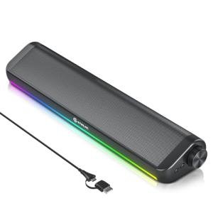 GTIMLMC Computer Speakers for Desktop, HiFi Stereo PC Soundbar with Dynamic RGB Lighting, USB & Type-C Plug&Play, Volume Control Knob, Wired Speakers for Gaming, Laptop, Monitor, Office