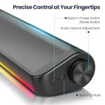 GTIMLMC Computer Speakers for Desktop, HiFi Stereo PC Soundbar with Dynamic RGB Lighting, USB & Type-C Plug&Play, Volume Control Knob, Wired Speakers for Gaming, Laptop, Monitor, Office