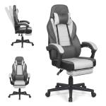 Giantex Gaming Chair, Ergonomic Video Game Chair w/Footrest, Lumbar Support, Headrest, Reclining Backrest & Linkage Armrests, Height Adjustable 360° Swivel Computer Desk Chair for Home Office (Grey)
