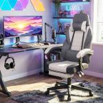 Giantex Gaming Chair, Ergonomic Video Game Chair w/Footrest, Lumbar Support, Headrest, Reclining Backrest & Linkage Armrests, Height Adjustable 360° Swivel Computer Desk Chair for Home Office (Grey)