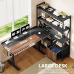 Homiflex 2-in-1 L Shaped Electric Standing Desk with Bookcase, 77.8'' Large Office Desk with Height Adjustable, File Drawer and Power Outlets, Variable Computer Desk Set for Home Office, Black