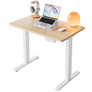 HUANUO 32" Small Electric Standing Desk Adjustable Height, 4 Memory Height Settings, Sit Stand Up Desk for Home Office & Computer Workstation, LightWalnut