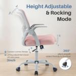 DUMOS Home Office Computer Chair - Ergonomic Mid Back Desk with Lumbar Support and Rocking Mode, Height Adjustable with Flip-up Armrest, for Conference Meeting Room, 360° Swivel, Adults, Pink