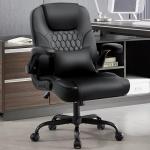 Nexthro Executive Office Chair PU,Leather Office Chair with Wheels,360° Swivel Rolling Chair with Padded Arms,Ergonomic Computer Chair with Lumbar Support for Short People Use(Black)