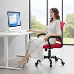 DUMOS Home Office Chair - Ergonomic Mid Back Mesh Desk Chair with Lumbar Support & Rocking Mode, Height Adjustable with Fixed Armrest, for Computer, Gaming, Meeting, 360° Swivel, Red
