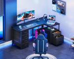 Coleshome L Shaped Computer Desk with 6 Drawers & Power Outlet, 55 Inch Corner Desk with Reversible Storage Shelf & File Drawer, Home Office Desk, Black
