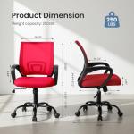 DUMOS Home Office Chair - Ergonomic Mid Back Mesh Desk Chair with Lumbar Support & Rocking Mode, Height Adjustable with Fixed Armrest, for Computer, Gaming, Meeting, 360° Swivel, Red