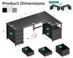 Coleshome L Shaped Computer Desk with 6 Drawers & Power Outlet, 55 Inch Corner Desk with Reversible Storage Shelf & File Drawer, Home Office Desk, Black