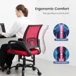 DUMOS Home Office Chair - Ergonomic Mid Back Mesh Desk Chair with Lumbar Support & Rocking Mode, Height Adjustable with Fixed Armrest, for Computer, Gaming, Meeting, 360° Swivel, Red