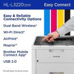 Brother Color Laser Printer with Wireless Printing Fast 19 PPM Output, Duplex Feature, Mobile Device Compatible, 250-Sheet Paper Tray for Professional Home Office Printing (HL-L3220CDW)